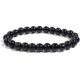 Bracelet extensible en perles d'obsidienne noire naturelle polie au fini brillant - Agate noire