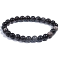 Natural black obsidian stone beaded elastic bracelet for men and women on white background - Silver Obsidian / 6mm