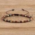 Bracelet ajustable en pierres naturelles colorées avec jaspe Picasso et intercalaires dorés - N°2 Turquoise Rouge