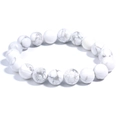 Natural white turquoise beaded bracelet with gray veins on a clean white background - Natural White Turquoise / 6mm