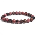 Elastic beaded bracelet with natural pink rhodonite stones and black mottled patterns - Rhodonite with Black Lines / 6mm