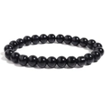 Minimalist black agate beaded bracelet with 10mm polished natural stone round beads - Enhanced Black Agate / 6mm
