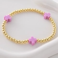 Fashionable gold-plated beaded elastic bracelet featuring purple cross charms - Purple Cross