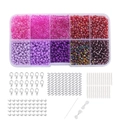 DIY bead jewelry kit with pink and purple seed beads in a 10-slot storage box - Pink Purple Seed Beads And Material Kit