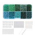 Blue and green 10-grid glass seed bead kit with jewelry findings for DIY crafts - Teal Seed Beads And Material Kit