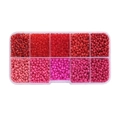 DIY bead kit with 10 shades of red and pink glass beads in a clear plastic storage box - Red Seed Beads Box Only