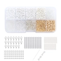 DIY 3mm white seed bead kit with 10-grid storage box, elastic thread, and metal jewelry clasps - White Seed Beads And Material Kit
