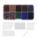 DIY jewelry making kit with 10 colors of 3mm glass beads and essential metal findings - Brown Black Seed Beads And Material Kit