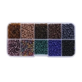 Detailed top view of 10-grid DIY jewelry kit with round and tube seed beads in various colors - Brown Black Seed Beads Box Only