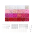 24 Fächer 3mm rosa Glasperlen Set mit Schmuckzubehör und elastischen Bändern - Weiß Rosa Und Rot Perlen Material Kit (MZ24-04)