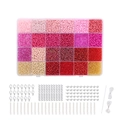 24-Fächer Bastelset mit rosa Glasperlen inklusive Karabinerverschlüssen und Gummiband - Rosa Perlen Material Kit (MZ24-03)