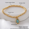 Gouden kralenarmband van roestvrij staal met een blauwe natuurstenen hanger - Lichtblauw(NAI09-3)
