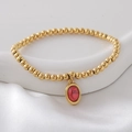 Gouden kralenarmband met rode ovale edelsteen hanger voor dames elastisch sieraad - Lichtrood(NAI09-4)