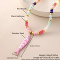 Handgefertigte Edelstahlkette mit rosa Fisch-Emaille-Anhänger und bunten Perlen - Rosa Gestreift (NAL04-5) / Perlenkette / Rosa Fisch (NAL04-5)