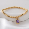 Gold beaded bracelet with purple natural stone pendant on white silk background - Deep Purple(NAI09-7)