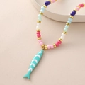 Handmade beaded necklace with colorful beads and a blue fish enamel pendant - Green Fish (NAL04-9)
