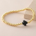 Pulsera elástica de cuentas bañadas en oro de 18k con dije de cruz negra mate - Negro