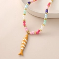 Bohemian colorful beaded necklace with orange fish pendant and gold hematite accents - Orange Fish (NAL04-10)