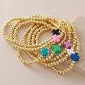 Set de 7 pulseras de cuentas bañadas en oro de 18k con cruces de colores para mujer - Paquete Combinado Multicolor