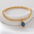 Gold beaded stainless steel bracelet with oval blue natural stone pendant charm - Royal Blue(NAI10-3)