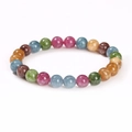 Handmade elastic bracelet with natural colorful agate and tourmaline gemstone beads - Tourmaline Jade