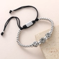 Pulsera tejida para hombre con dados de plata y piedras de circón negro - Cubo con Circonia (NAL09-9) / 4mm / Plateado