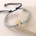 Pulsera tejida ajustable con cuentas de plata y un dije de corona dorada - Corona (NAL10-2) / 6mm / Dos colores