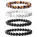 Tiger eye stone and black lava rock beaded bracelets set for men and women on white background - Multicolor Mixed Collection