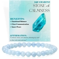 6mm natural aquamarine beaded stretch bracelet with gemstone information display card - Aquamarine Style