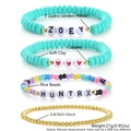 Detalle de 4 pulseras apilables con cuentas chapadas en oro y discos de arcilla - Juego de Pulseras de Cuentas de Cobre (NAL12-8) / Azul