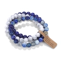 Set di tre bracciali in perline di pietra naturale con ametista e perle stile agata blu - 19cm / Set di 3 Pezzi in Agata Blu Scuro con Motivo Marmoreo (Stile 3)