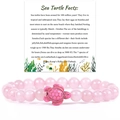 Braccialetto rosa tartaruga marina con perline da 8mm e carta educativa informativa - Tartaruga in Quarzo Rosa