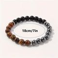 Triple protection bracelet with obsidian, tiger eye and hematite beads, length 18cm/7in - 8mm Yellow Tiger Eye Obsidian Hematite (NAN02-3) / 8mm