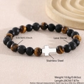 Brown tiger eye and black lava stone beaded bracelet with a steel cross charm - 8mm Stainless Steel Cross (20cm) / Yellow Tiger Eye & Lava Stone (NAM04-2)