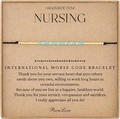 Nursing Morse code bracelet with natural turquoise stones and gold beads on a gift card - Nursing Style