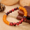 Pulsera elástica de ojo de tigre y topacio con espaciadores de plata sobre madera - Estilo Ágata Degradado Rojo Naranja (ZJ14020)