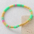 Bohemian multi-layer green and pink clay bead bracelet with gold accents on white background - Length 18cm / Green & Pink Polymer Clay Spacer Style (NAM07-7)