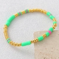 Bohemian multilayer stretch bracelet with vibrant green and pink beads and gold accents - Length 18cm / Summer Dopamine Multi-color Style (NAM07-10)