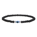 Mens 4mm black lava stone and tiger eye evil eye bracelet with stainless steel spacers - Shiny Black Beads Blue Evil Eye (ZJ10161)