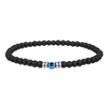 Elastic 4mm bracelet with matte black beads, blue evil eye charm and silver spacers - Matte Black Evil Eye (ZJ10163)