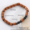 Brown wooden tube beads and matte black stone beads bracelet with metal spacers - 6mm Wood Bead Hematite Bracelet (NAM09-2)