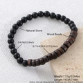 Black matte stone and wood bead bracelet with stainless steel cross accessory - 19cm / 6mm Wood Bead Bracelet (NAM08-4)