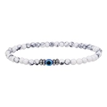 Macro detail of 4mm white turquoise beads with blue evil eye and silver spacers bracelet - White with Black Textures Evil Eye (ZJ10162)