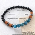 Men's beaded bracelet featuring matte black stone, blue textured beads and wooden cylinders - 6+8mm Apatite Wood Bead Bracelet (NAM09-3)