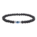 Black lava stone elastic bracelet featuring a blue evil eye bead and silver spacers - Black Lava Rock Evil Eye (ZJ10160)