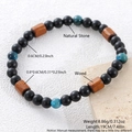 Handmade layered bracelet with blue natural stones and cylindrical brown wood beads - 6mm Blue Tiger Eye Wood Bead Bracelet (NAM09-4)