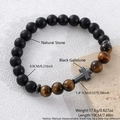 Tiger eye and matte stone bead bracelet with a black hematite cross pendant - 19cm / 8mm Tiger Eye Hematite Bracelet (NAM08-6)