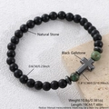 Tiger eye and lava stone bead bracelet with hematite cross and green accent beads - 19cm / 6mm African Turquoise Hematite Bracelet (NAM08-7)