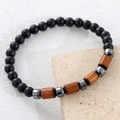 Bracelet pour hommes en perles de bois, perles noires mates et touches d'hématite - Bracelet Hématite et Perles de Bois 6mm (NAM09-6)