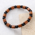 Bracelet pour homme en perles de bois avec perles noir mat et grain de bois marron foncé - Bracelet en Perles de Bois 6mm (NAM09-7)